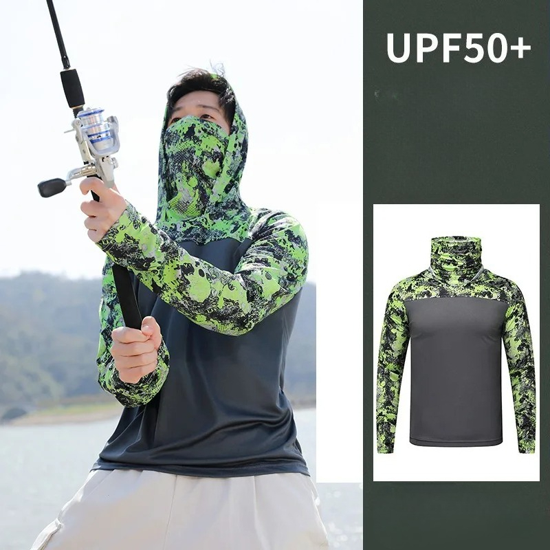 Fishing Shirt Hooded Men Sunsc - Fishing Shirt Uv Protection 评论和价格